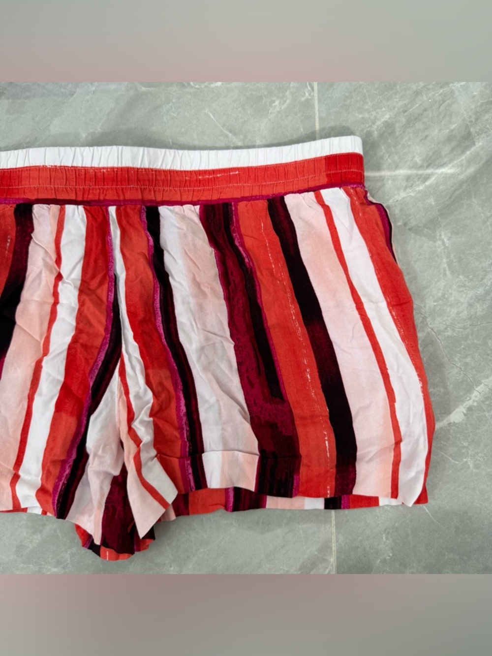 Women’s APT. 9 Mid Rise Striped Elastic Waist Casual Shorts Pockets Rayon Large - Picture 8 of 16